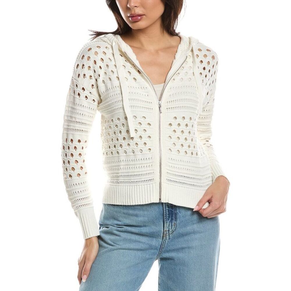 Wispr Womens  Mixed Pointelle Hoodie, White